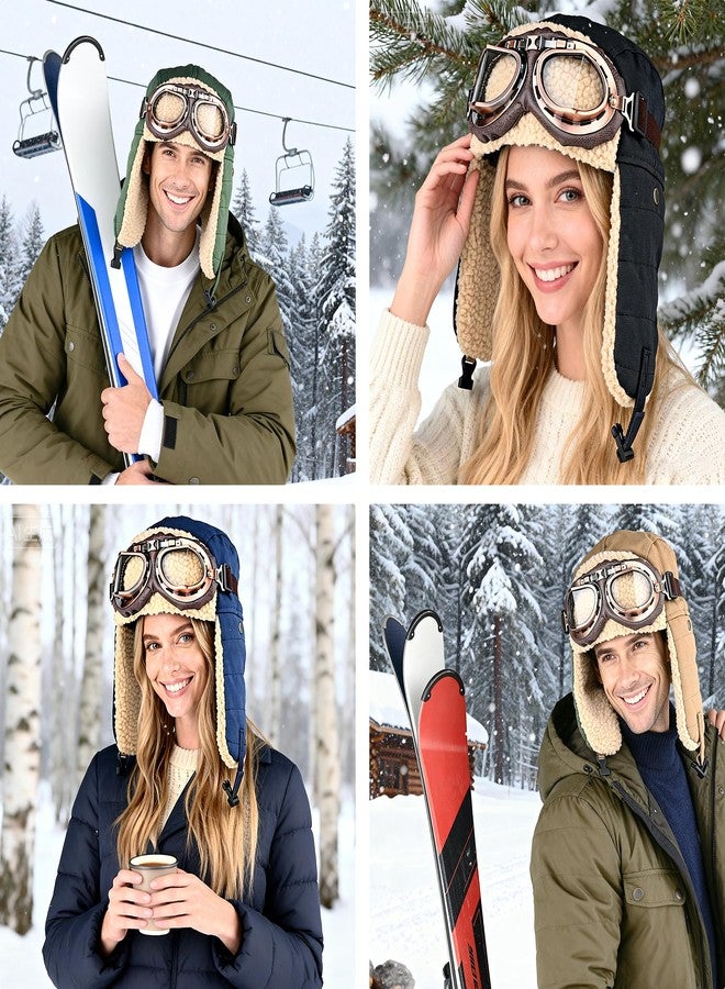 URAWOW Sherpa Aviator Trapper Hat for Men Women Ski Goggles Hunting Ushanka Trooper Russian Hat Plush Retro Faux Fur Black - Image 3